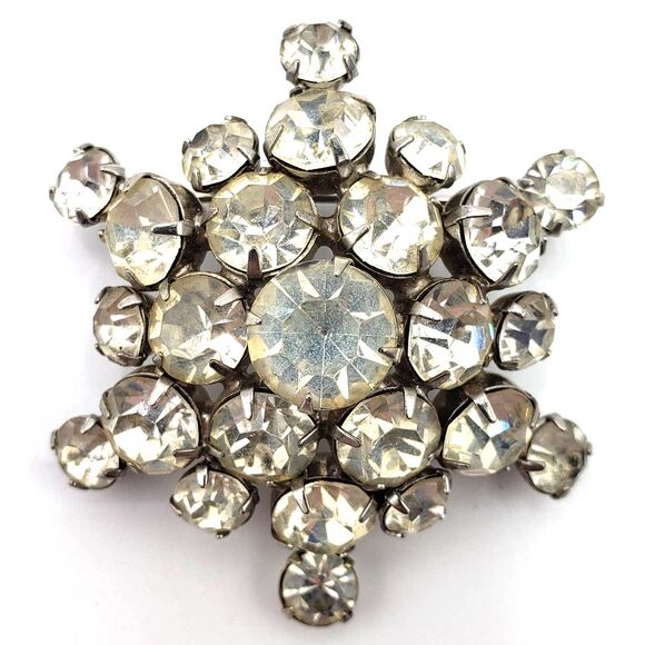 Prong Set Rhinestone Cluster Dome Silver Tone Brooch Pin Vtg Mid Century Glam - Picture 5 of 10